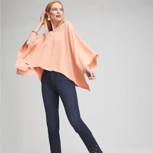 Chico’s Pleat Blouse Poncho - color Pink Clay L/XL NWT